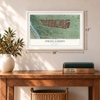 Spring Garden, Philadelphia, Pennsylvania map, 12 x 18 inch print in a white frame in an entryway
