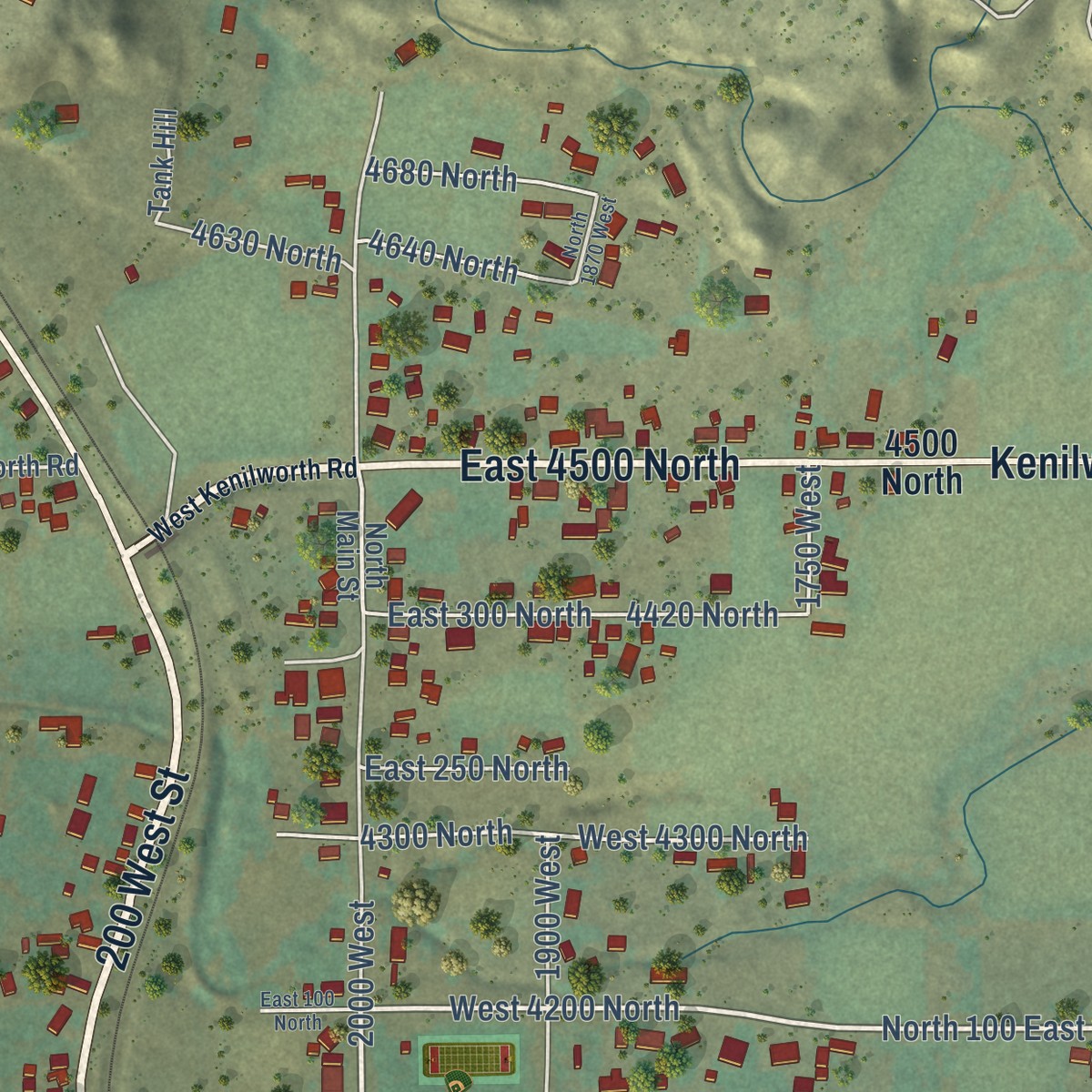 Second close-up of the map of Spring Glen, Utah print showing more streets and buildings