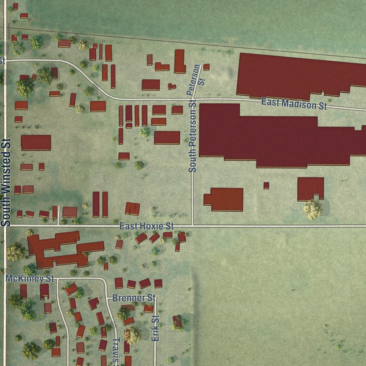 Second close-up of the map of Spring Green, Wisconsin print showing more streets and buildings