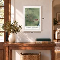 Spring Green, Wisconsin map, 12 x 18 inch print in a white frame in an entryway