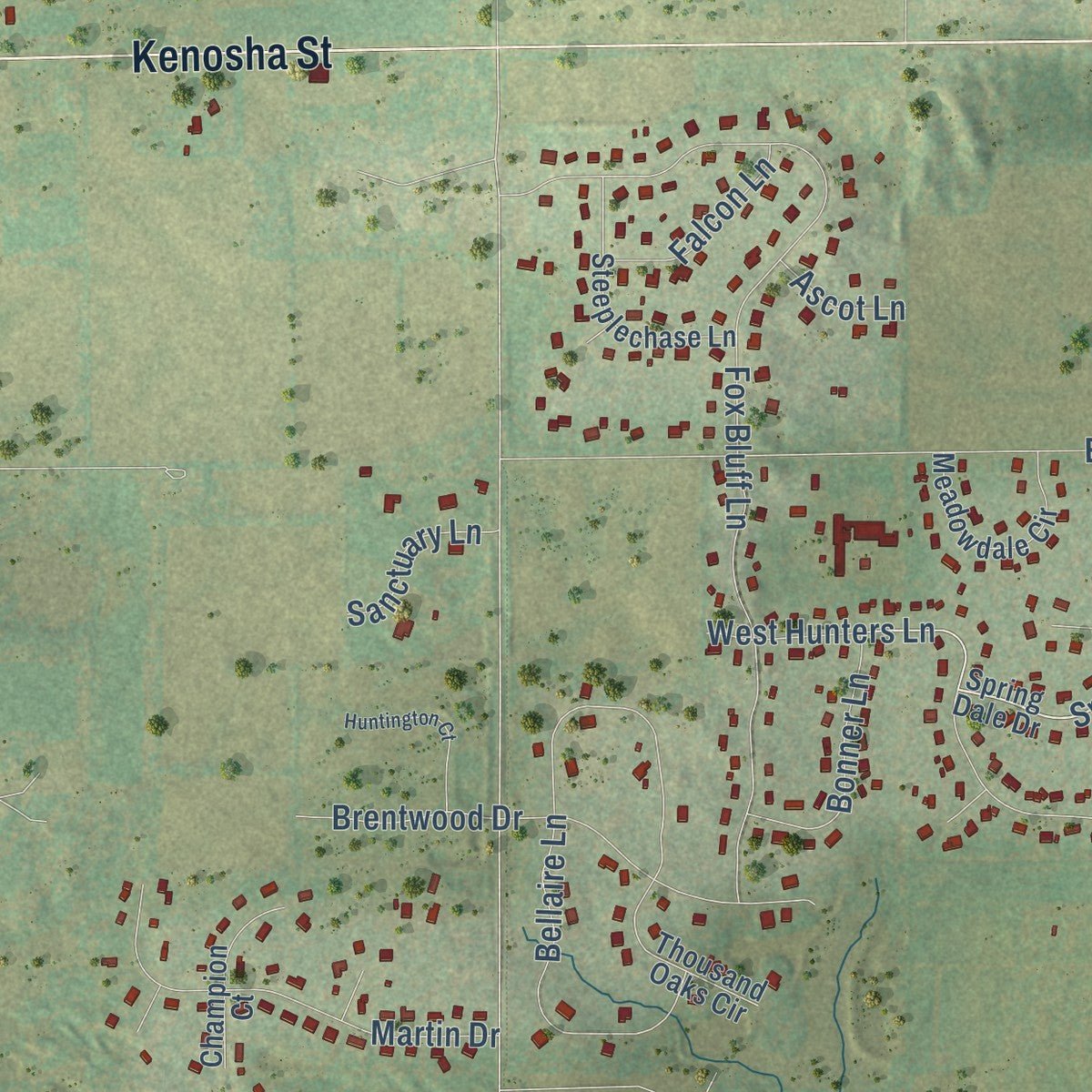 Second close-up of the map of Spring Grove, Illinois print showing more streets and buildings
