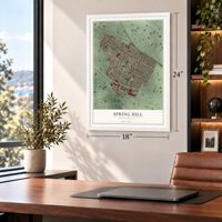 Spring Hill, Massachusetts map, 18 x 24 inch print in a white frame in a home office