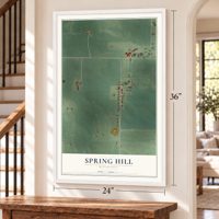Spring Hill, Minnesota map, 24 x 36 inch print in a white frame by a staircase