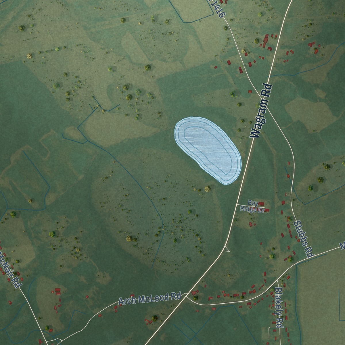 Second close-up of the map of Spring Hill, North Carolina print showing more streets and buildings