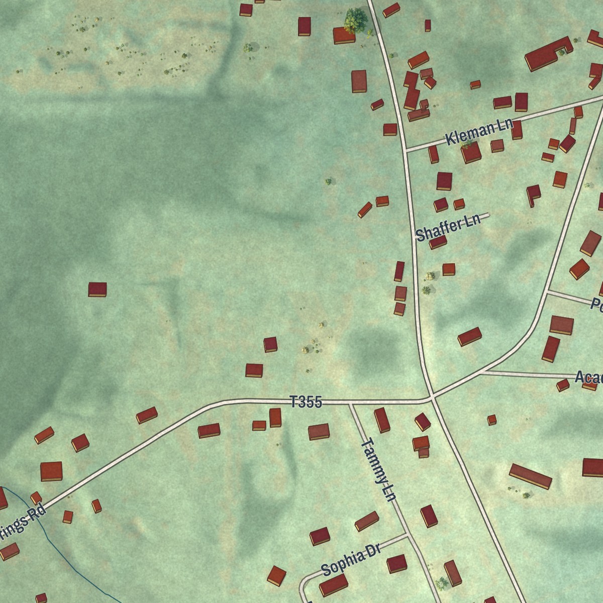 Second close-up of the map of Spring Hill, Pennsylvania print showing more streets and buildings