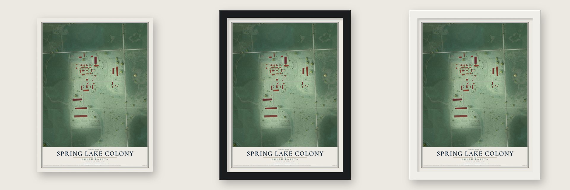 Spring Lake Colony, South Dakota map unframed, in a black wood frame and in a white wood frame