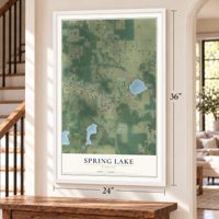 Spring Lake, Florida map, 24 x 36 inch print in a white frame by a staircase