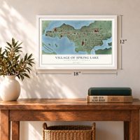 Spring Lake, Michigan map, 12 x 18 inch print in a white frame in an entryway