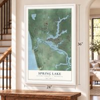 Spring Lake, Ottawa County, Michigan map, 24 x 36 inch print in a white frame by a staircase