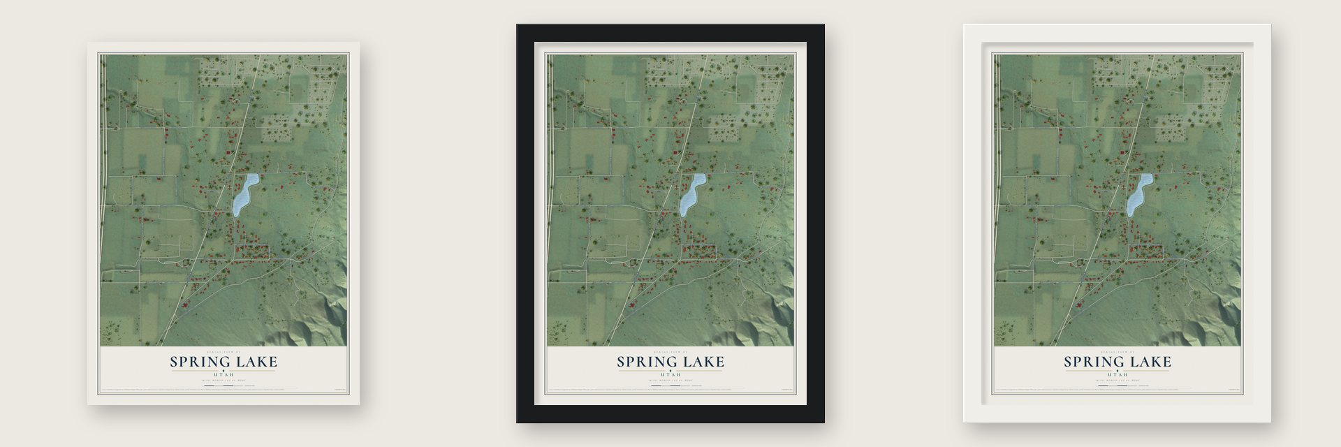 Spring Lake, Utah map unframed, in a black wood frame and in a white wood frame