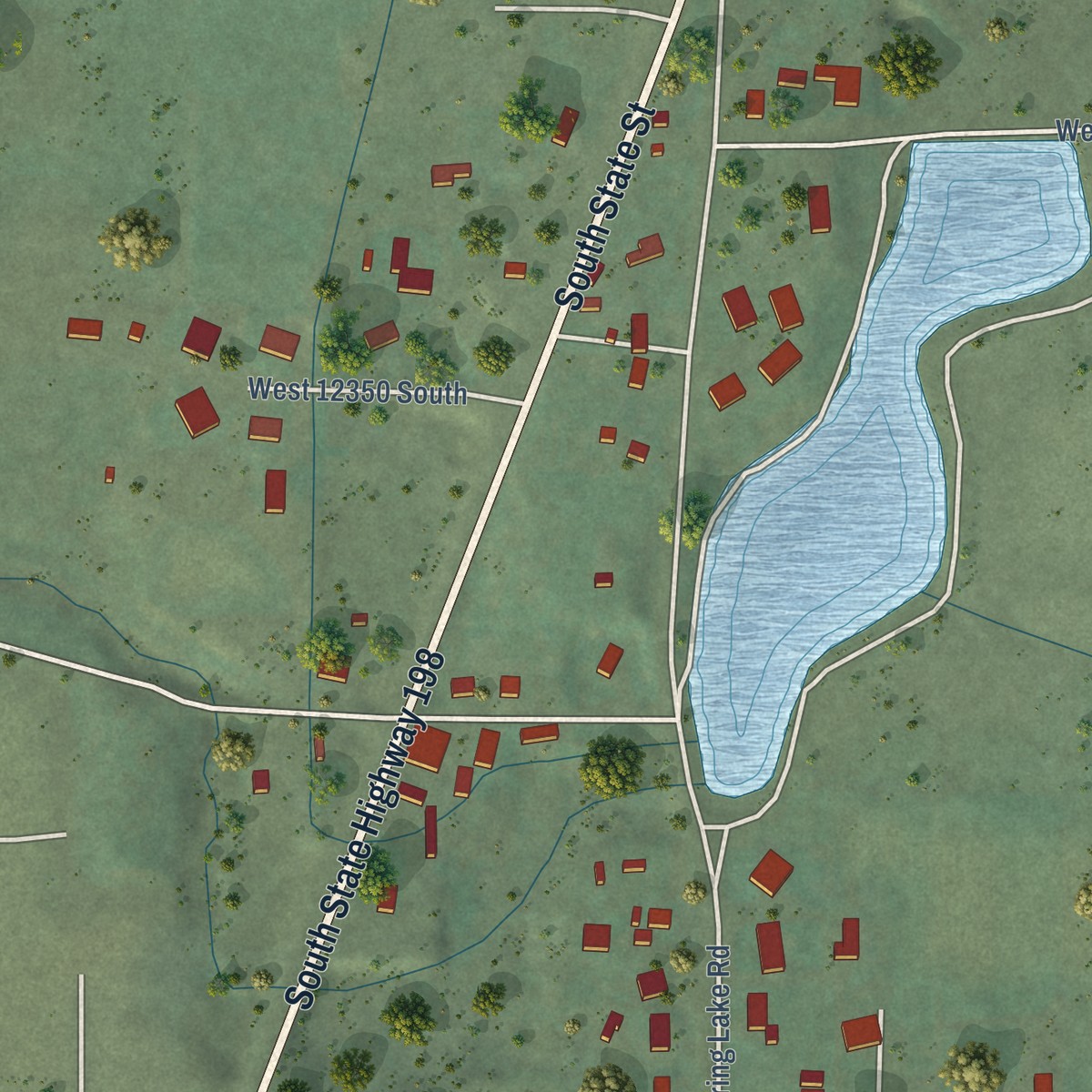 Second close-up of the map of Spring Lake, Utah print showing more streets and buildings