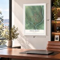 Spring Mount, Pennsylvania map, 18 x 24 inch print in a white frame in a home office