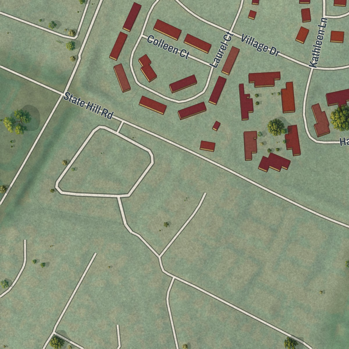 Second close-up of the map of Spring Ridge, Pennsylvania print showing more streets and buildings