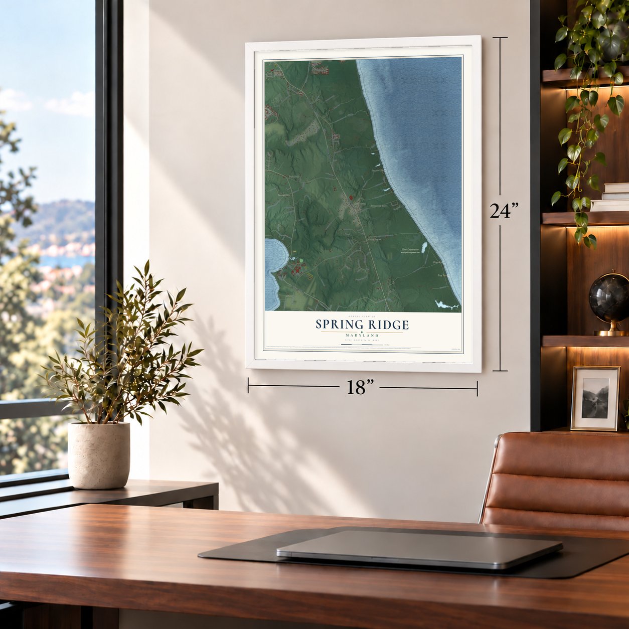 Spring Ridge, St. Mary's County, Maryland map, 18 x 24 inch print in a white frame in a home office