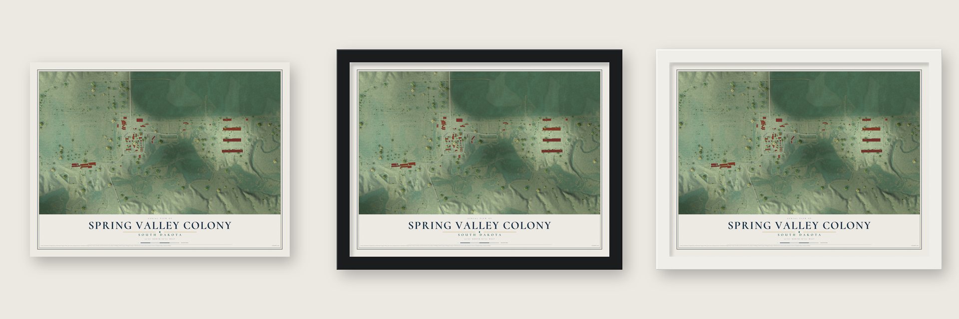 Spring Valley Colony, South Dakota map unframed, in a black wood frame and in a white wood frame