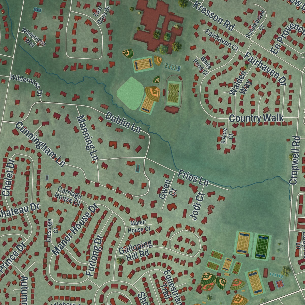 Second close-up of the map of Springdale, New Jersey print showing more streets and buildings