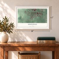 Springdale, Ohio map, 12 x 18 inch print in a white frame in an entryway