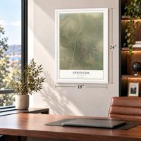 Springer, New Mexico map, 18 x 24 inch print in a white frame in a home office