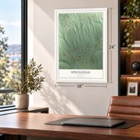 Springfield, Arkansas map, 18 x 24 inch print in a white frame in a home office