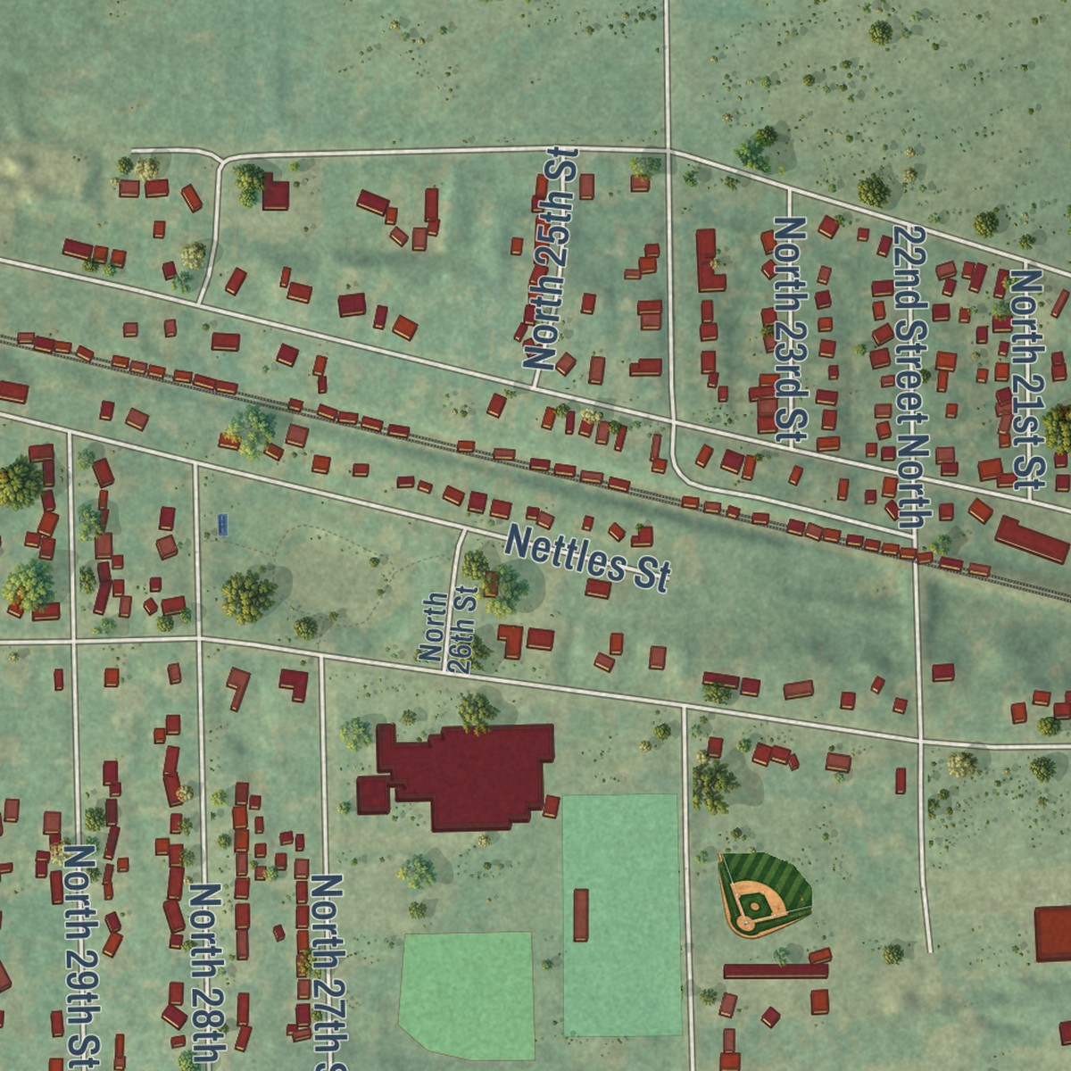Second close-up of the map of Springfield, Calhoun County, Michigan print showing more streets and buildings