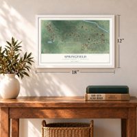 Springfield, Calhoun County, Michigan map, 12 x 18 inch print in a white frame in an entryway