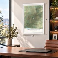 Springfield Center, New York map, 18 x 24 inch print in a white frame in a home office