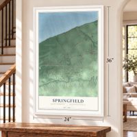 Springfield, Erie County, Pennsylvania map, 24 x 36 inch print in a white frame by a staircase