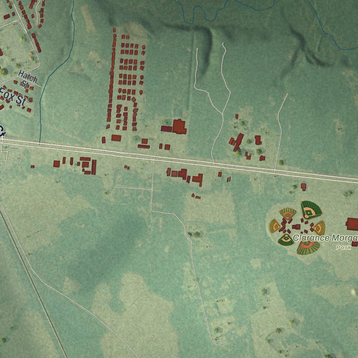 Second close-up of the map of Springfield, Georgia print showing more streets and buildings