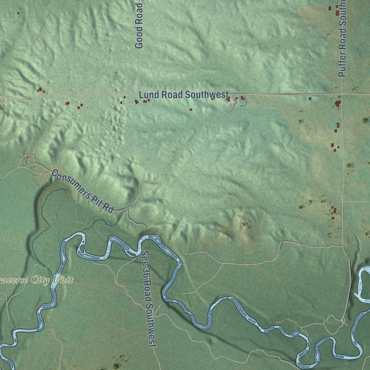 Second close-up of the map of Springfield, Kalkaska County, Michigan print showing more streets and buildings