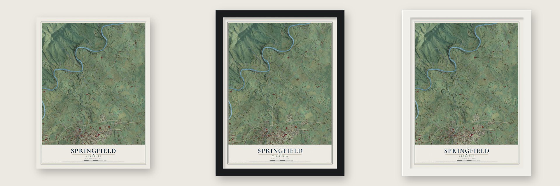 Springfield, Page County, Virginia map unframed, in a black wood frame and in a white wood frame