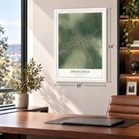 Springfield, South Carolina map, 18 x 24 inch print in a white frame in a home office