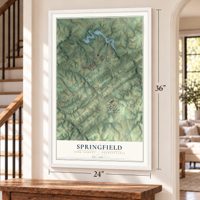 Springfield, York County, Pennsylvania map, 24 x 36 inch print in a white frame by a staircase
