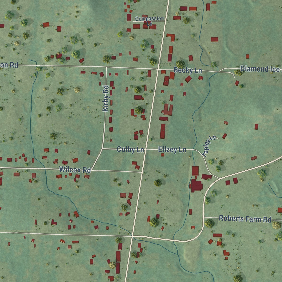 Second close-up of the map of Springhill, Arkansas print showing more streets and buildings