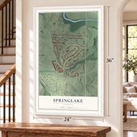 Springlake, Georgia map, 24 x 36 inch print in a white frame by a staircase
