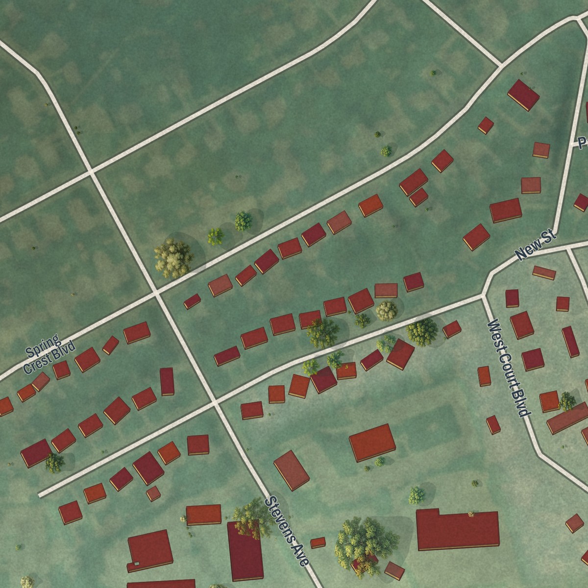 Second close-up of the map of Springmont, Pennsylvania print showing more streets and buildings