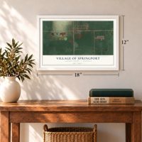 Springport, Michigan map, 12 x 18 inch print in a white frame in an entryway