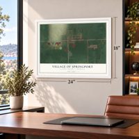 Springport, Michigan map, 18 x 24 inch print in a white frame in a home office