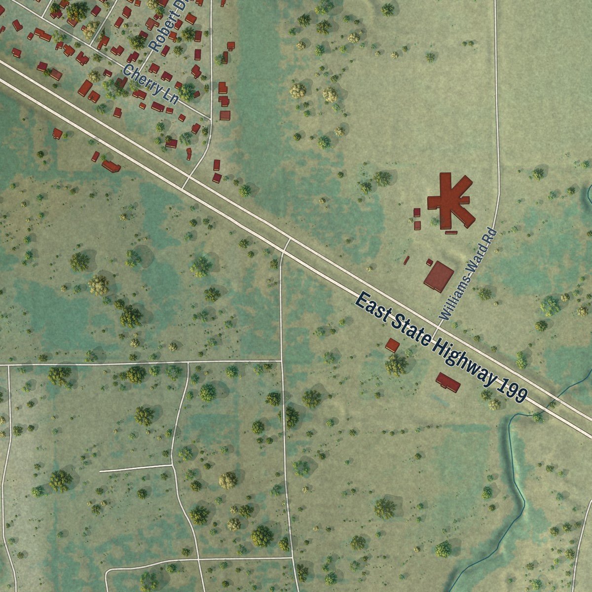Second close-up of the map of Springtown, Texas print showing more streets and buildings