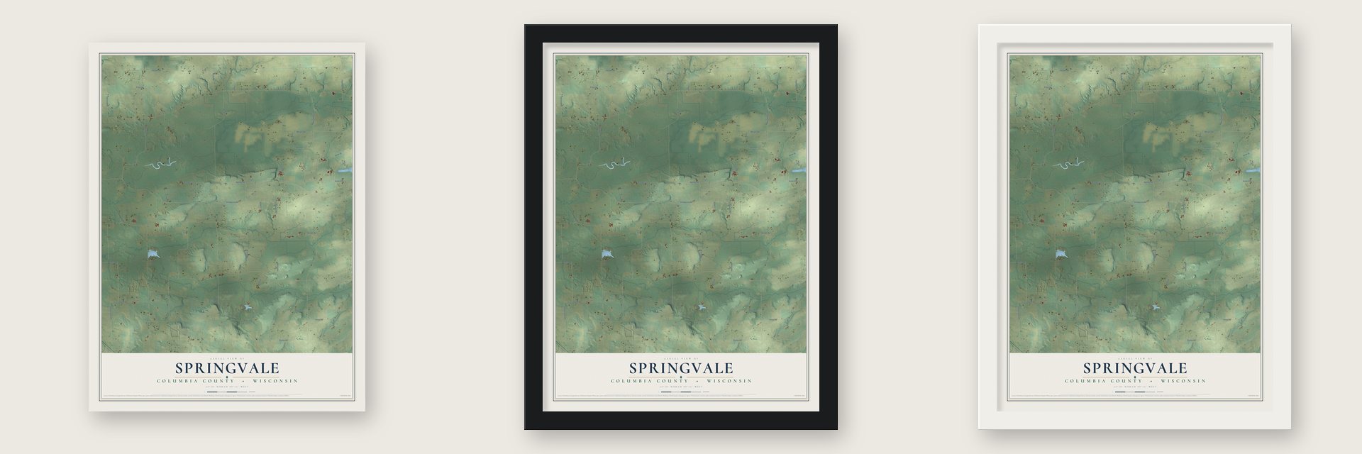 Springvale, Columbia County, Wisconsin map unframed, in a black wood frame and in a white wood frame