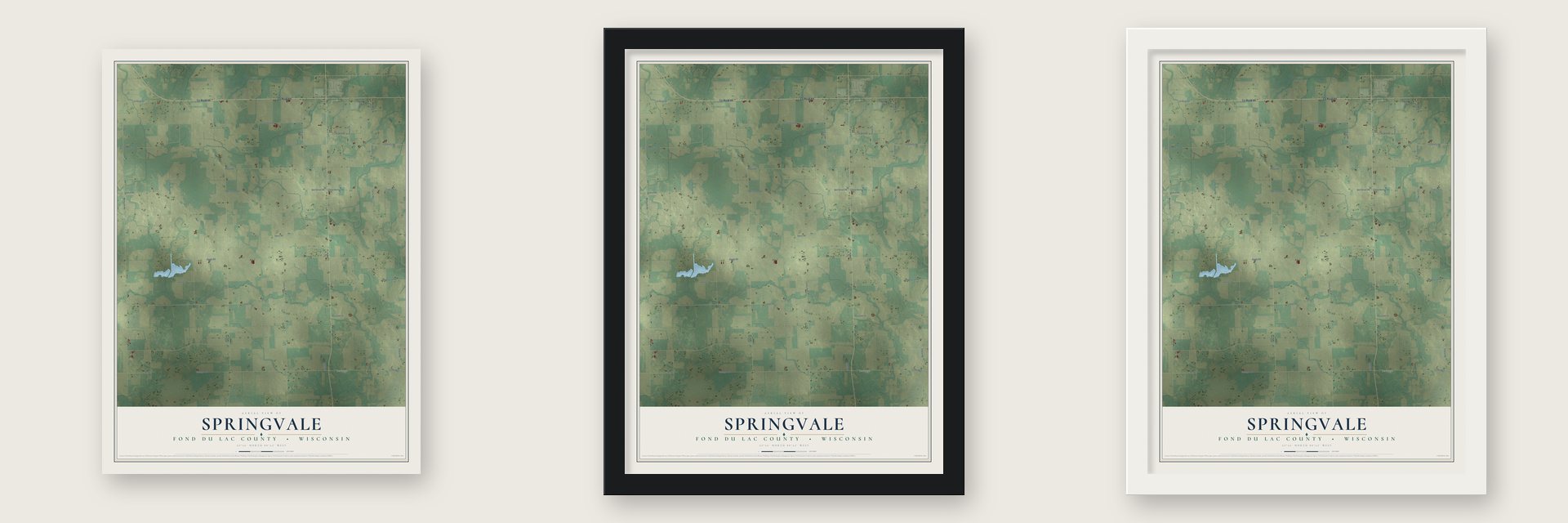 Springvale, Fond du Lac County, Wisconsin map unframed, in a black wood frame and in a white wood frame