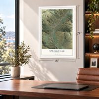 Springville, California map, 18 x 24 inch print in a white frame in a home office