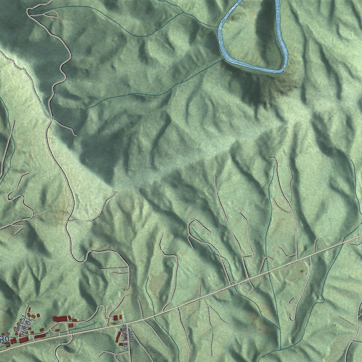 Second close-up of the map of Spruce Pine, North Carolina print showing more streets and buildings