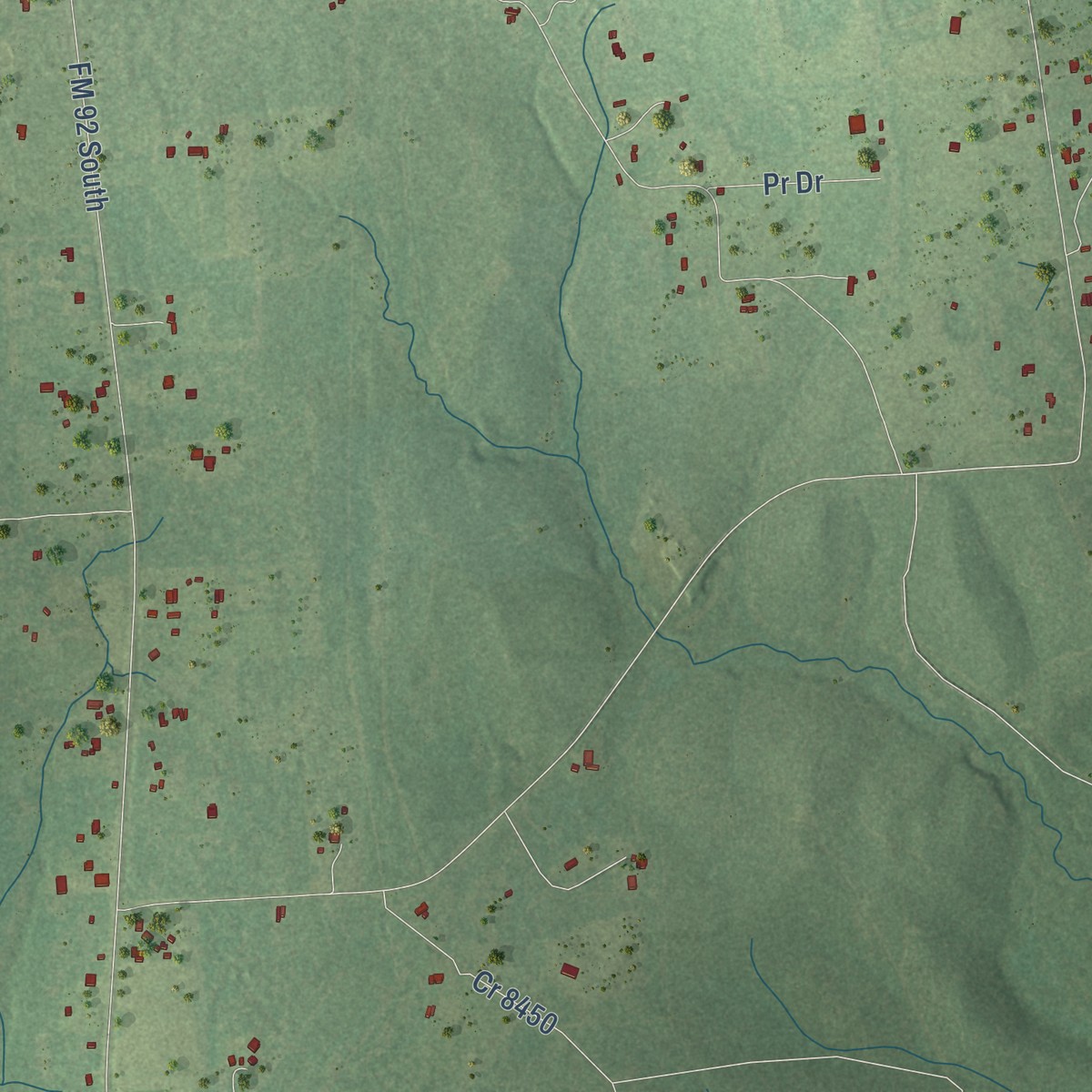 Second close-up of the map of Spurger, Texas print showing more streets and buildings