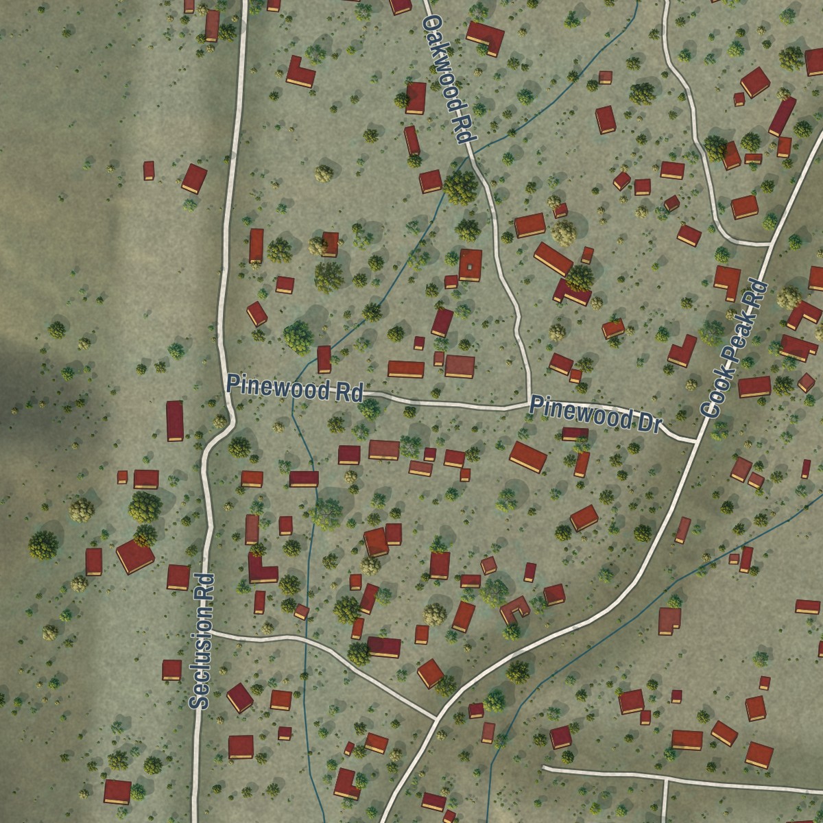 Second close-up of the map of Squirrel Mountain Valley, California print showing more streets and buildings