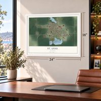 St. Anne, Illinois map, 18 x 24 inch print in a white frame in a home office