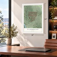 St. Anthony East, Minnesota map, 18 x 24 inch print in a white frame in a home office