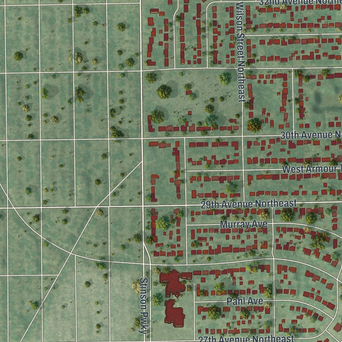 Second close-up of the map of St. Anthony, Hennepin County, Minnesota print showing more streets and buildings