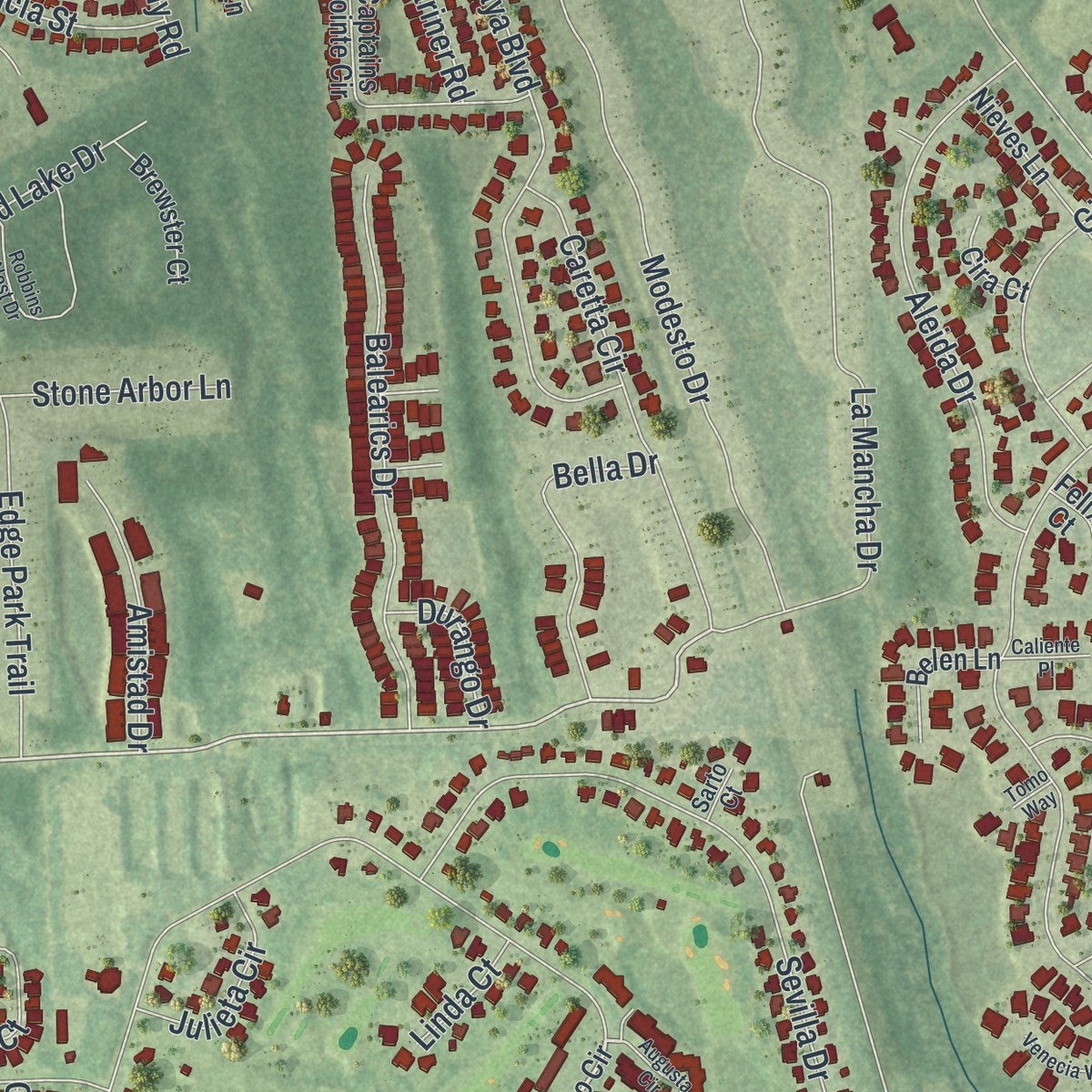 Second close-up of the map of St. Augustine Shores, Florida print showing more streets and buildings