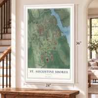 St. Augustine Shores, Florida map, 24 x 36 inch print in a white frame by a staircase