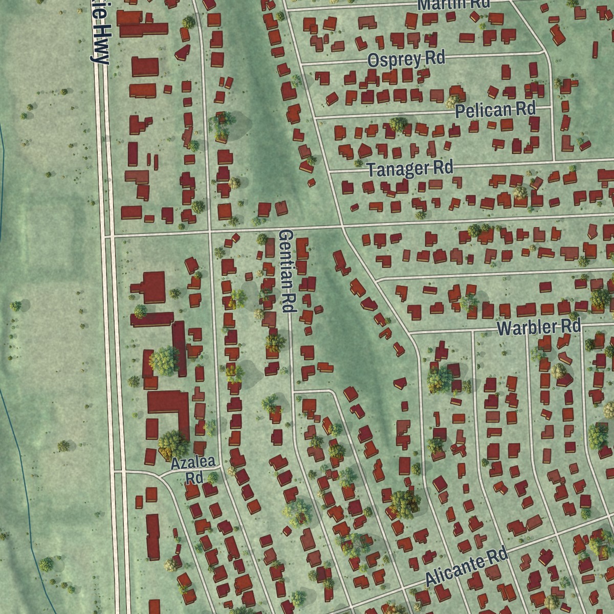 Second close-up of the map of St. Augustine South, Florida print showing more streets and buildings